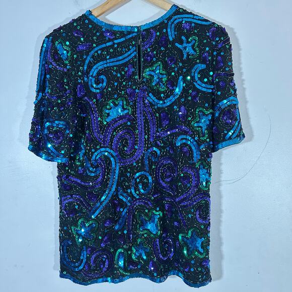 Vintage Laurence Kazar Sequin Beaded Silk Blouse - Small‎ - Picture 11 of 11